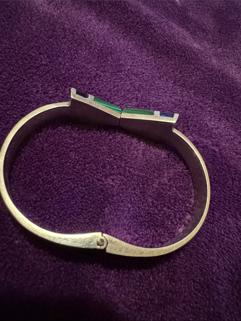 925 Sterling Silver Green Malachite Inlay Cuff Bracelet, - Picture 3 of 10